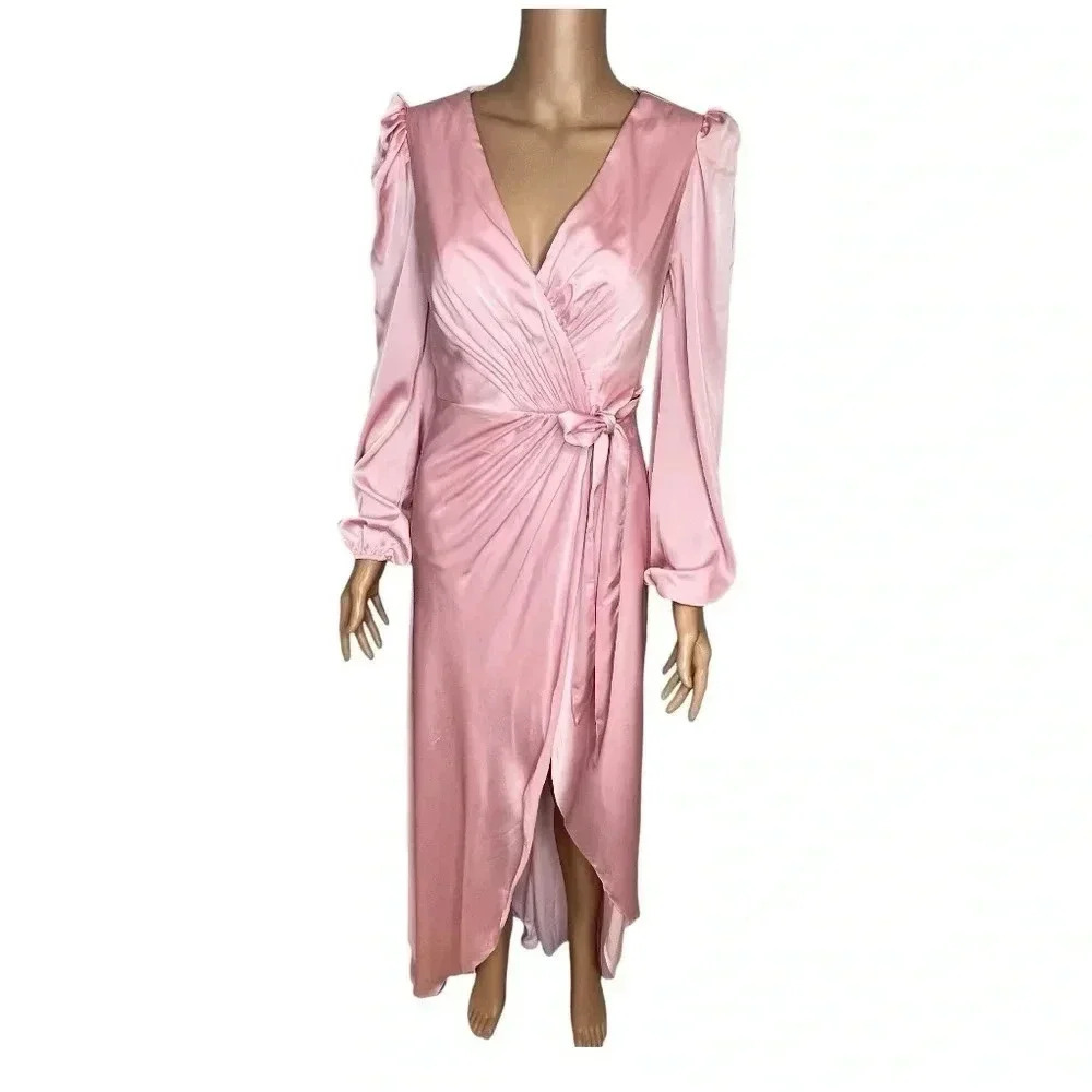 IEENA for Mac Duggal satin draped faux wrap evening gown light pink size 4 NWT - Picture 3 of 12